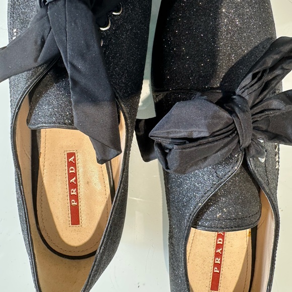Prada 9B Black sparkle bow shoes - Picture 7 of 7